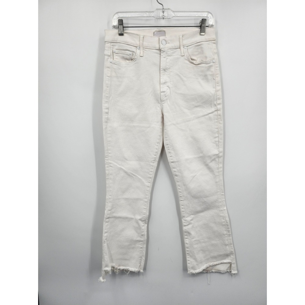 Mother Flare Jeans Womens 31 White High Rise Raw Hem Distressed Denim